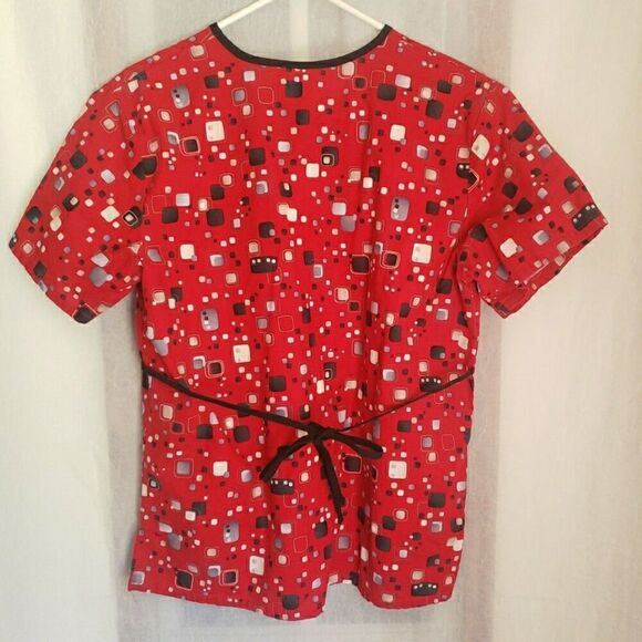 Scrubs Top Red Scrub Medical Vet Dental Tie for Front or Back Women Size M - Picture 6 of 9